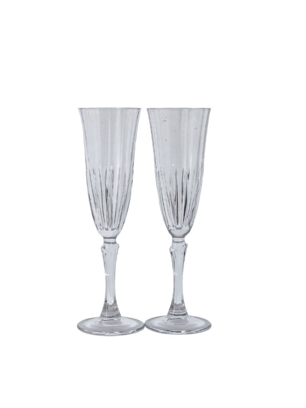 2 RCR Recital Champagne Glasses 9" Royal Crystal Rock flutes cut glass glam vtg - Picture 2 of 11